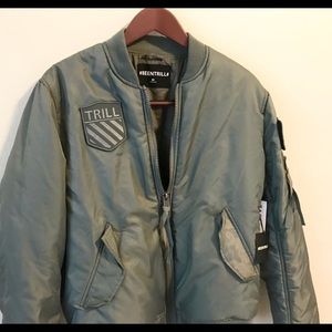 BEEN TRILL GREY BOMBER PATCH JACKET FLIGHT JACKET